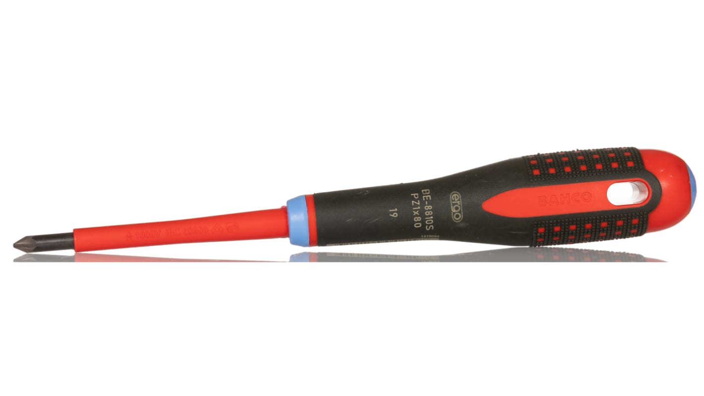 Bahco Pozidriv  Screwdriver, PZ1 Tip, 80 mm Blade, VDE/1000V, 202 mm Overall