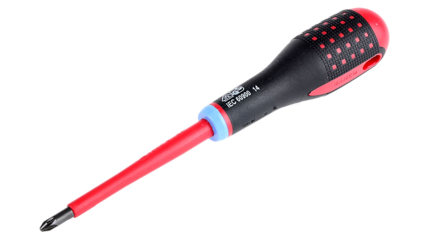 Bahco Pozidriv Screwdriver, PZ2 Tip, 100 mm Blade, VDE/1000V, 222 mm Overall