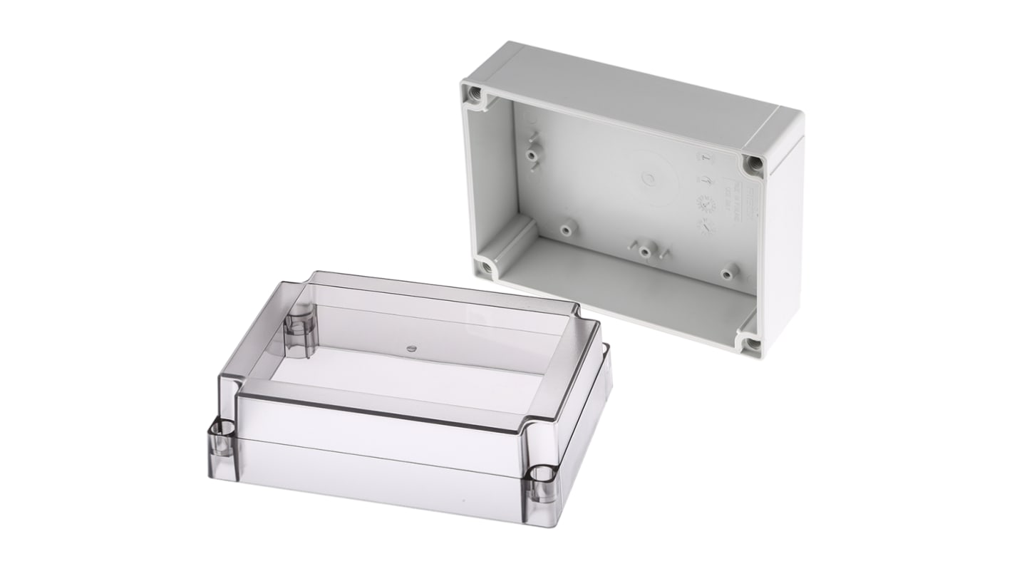 Fibox MNX Series Grey Polycarbonate Enclosure, IP66, IP67, Smoked Transparent Lid, 180 x 130 x 100mm