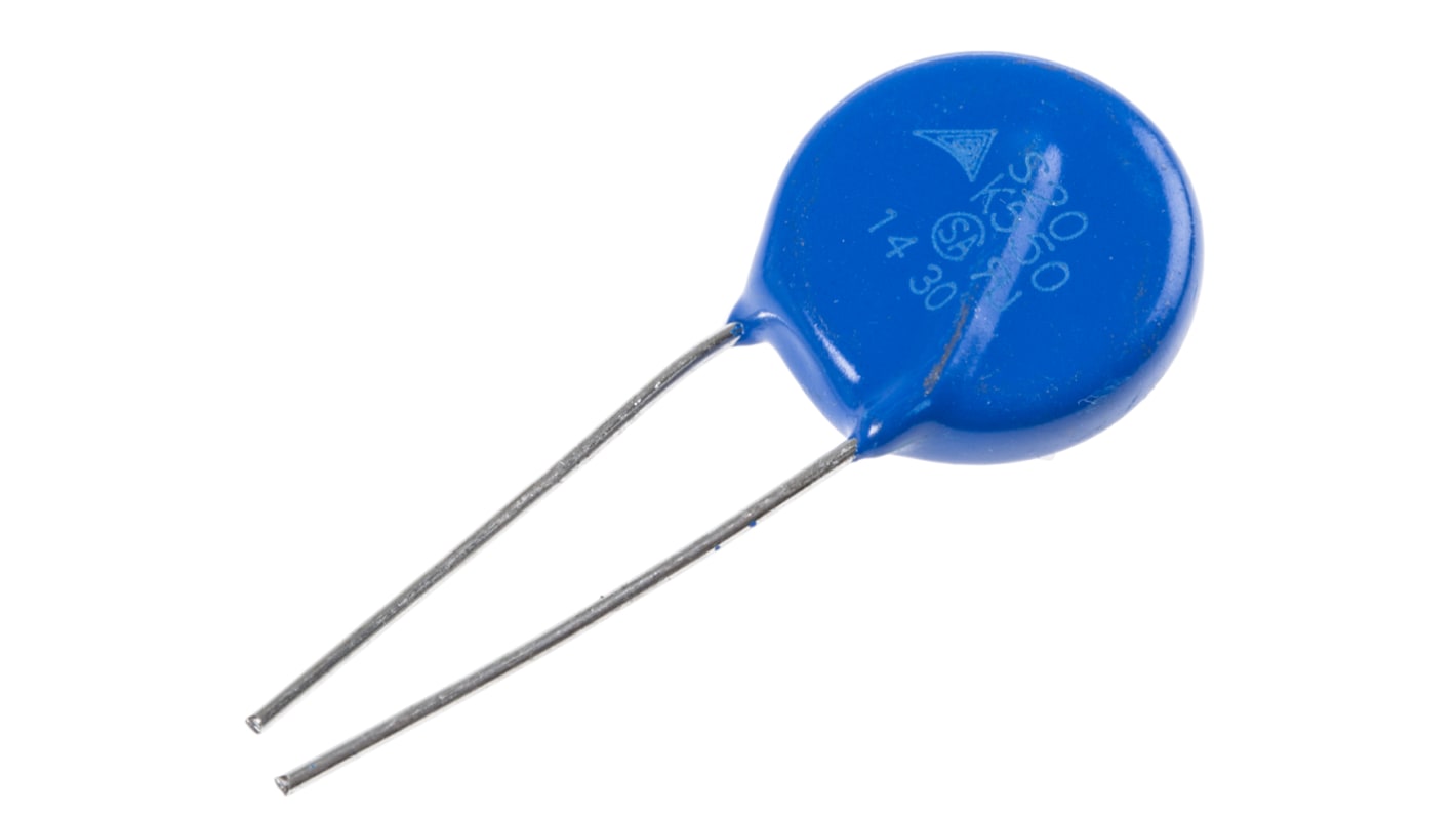 EPCOS Metalloxid-Varistor, 410pF, 910V, 550V, 210J, Metall / 100A, 6500A max., mm, Ø 21.5mm, 7.5mm