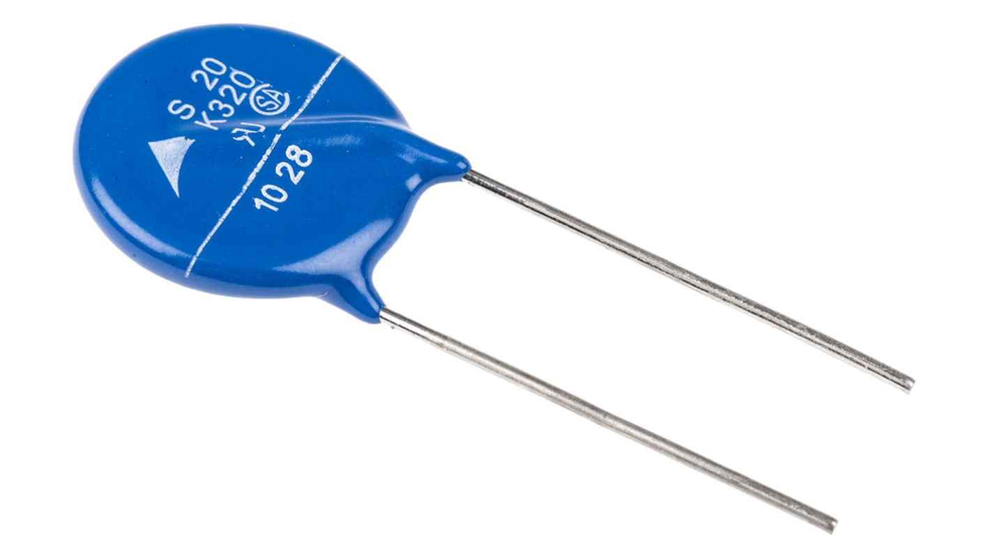 Varistor de óxido metálico EPCOS Standard, tensión de ruptura 510V, 100A, 184J, 540pF, dim. 21.5 (Dia.) x 5.8mm, paso