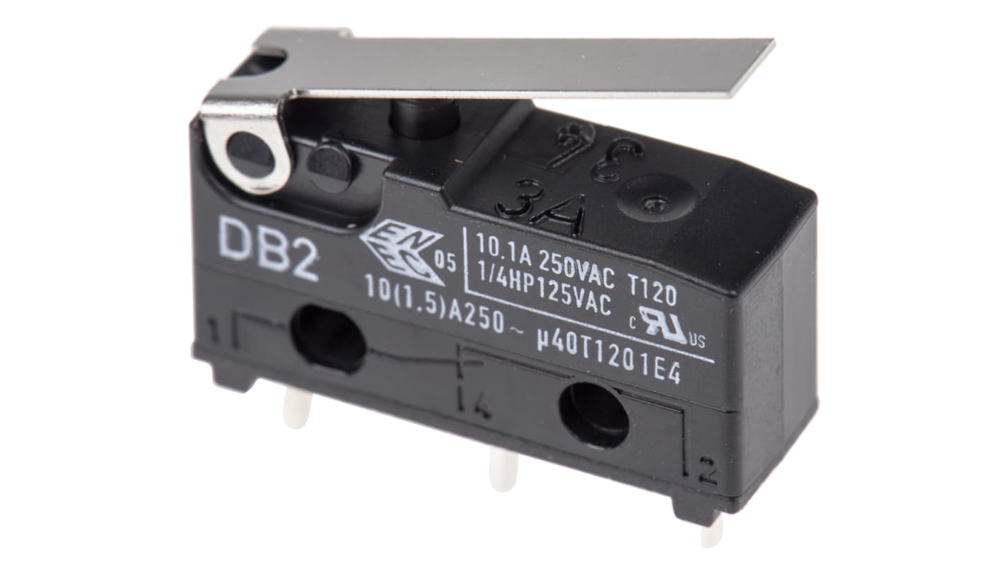 ZF Short Lever Microswitch, PCB Terminal, 10.1 A @ 250 V ac, SPDT