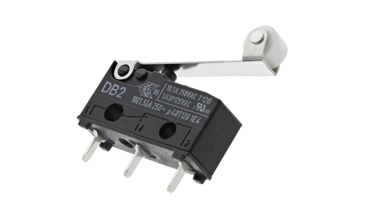 ZF Roller Lever Microswitch, PCB Terminal, 10.1 A @ 250 V ac, SPDT