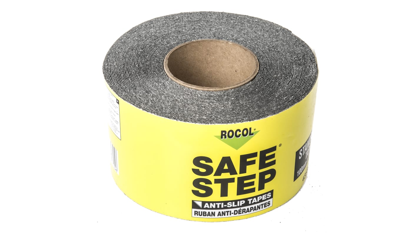 Cinta de advertencia de peligro Rocol SAFE STEP® de color Negro, 100mm x 18.25m