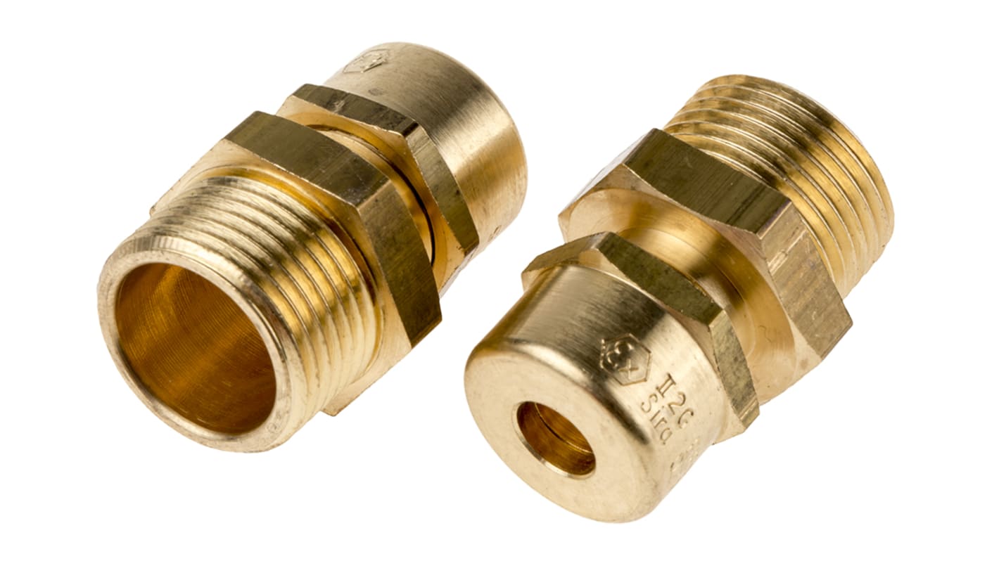 RS PRO Metallic Brass Cable Gland, M20 Thread, 6.8mm Min, 7.8mm Max