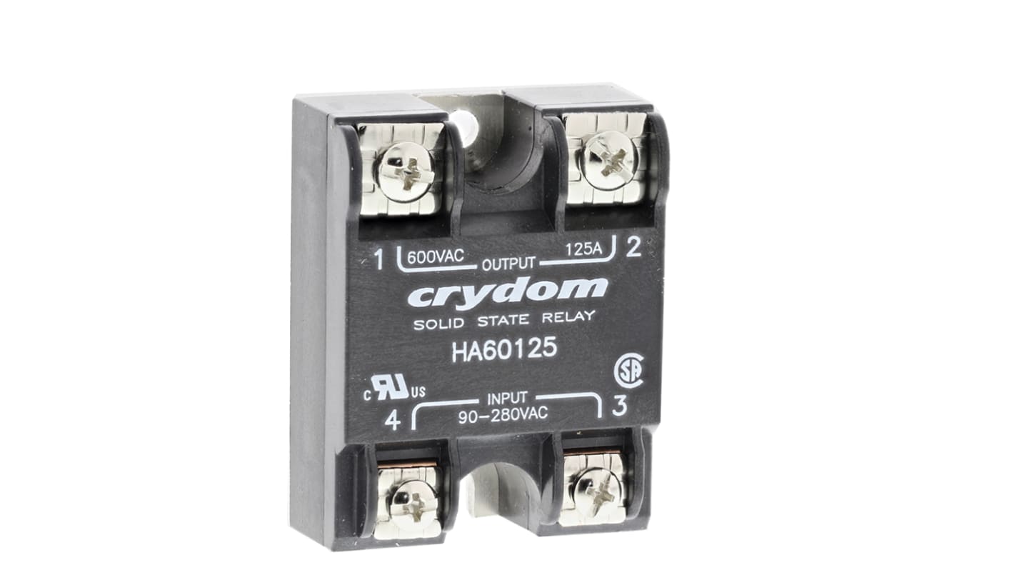 Relé de estado sólido Sensata / Crydom HA, control 90 → 280 Vrms, carga 48 → 660V ac, 125 A máx., montaje