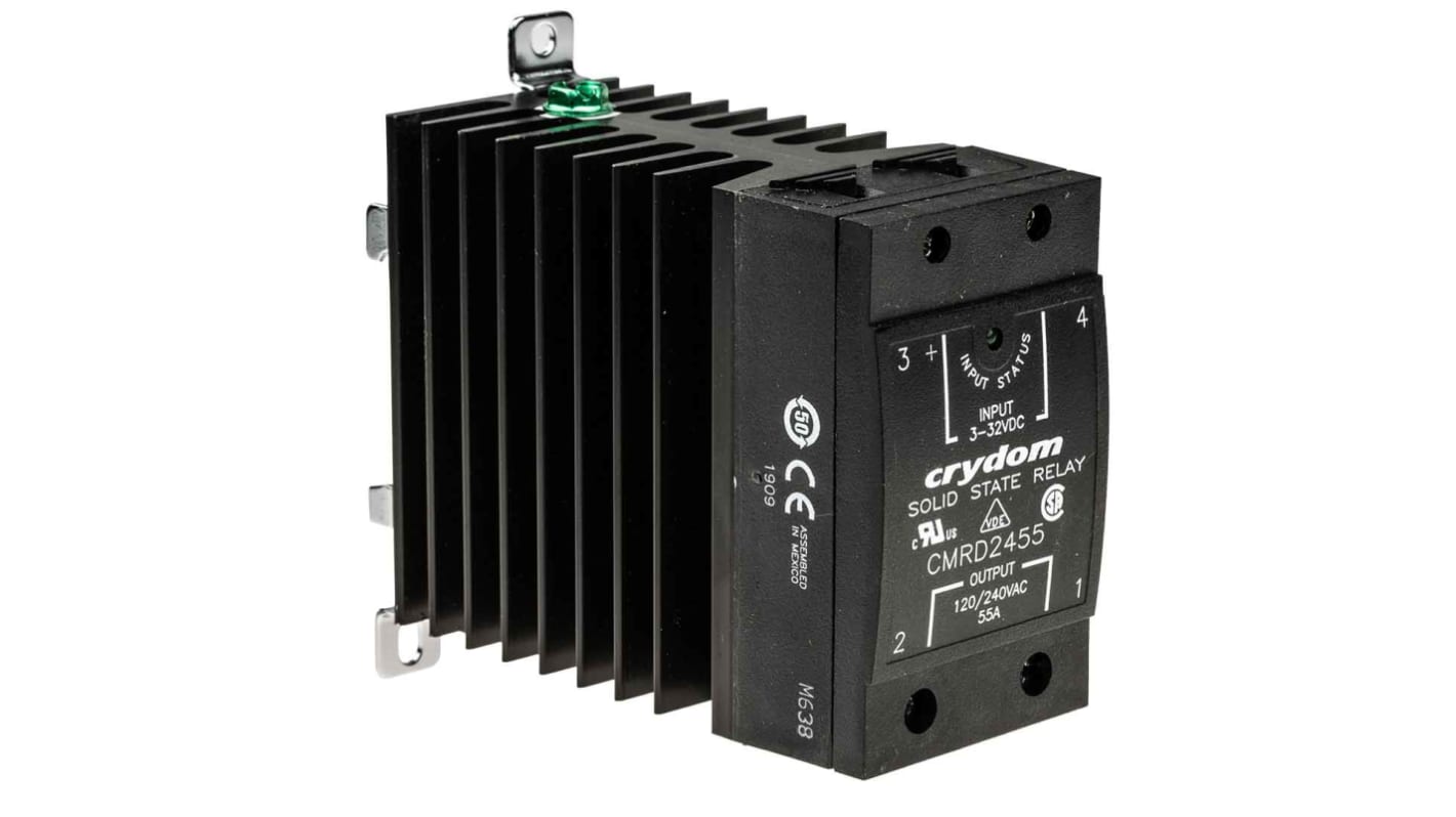 Sensata Crydom Solid State Relay, 55 A Load, DIN Rail Mount, 280 V Load, 32 V Control