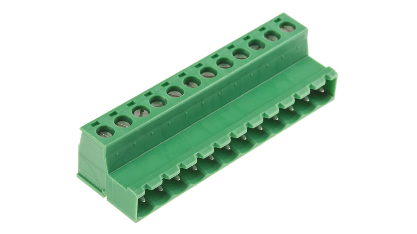 Borne enchufable para PCB Macho Phoenix Contact de 12 vías, paso 5.08mm, 12A, de color Verde, montaje de cable,