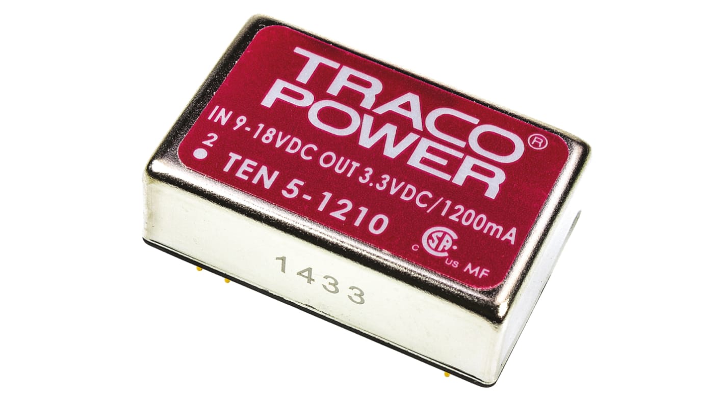 Convertisseur DC-DC TRACOPOWER, TEN 5, Montage traversant, 6W, 1 sortie, 3.3V c.c., 1.2A