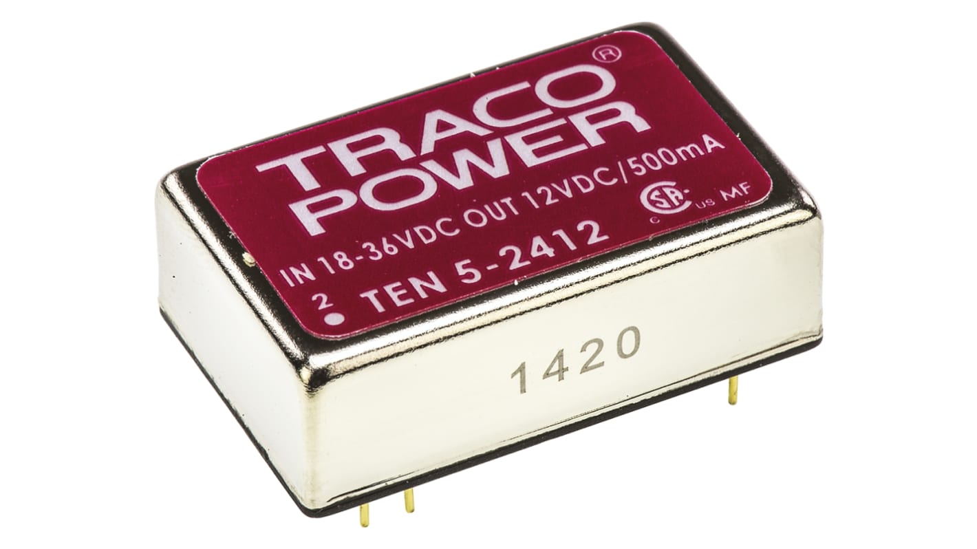 Convertisseur DC-DC TRACOPOWER, TEN 5, Montage traversant, 6W, 1 sortie, 12V c.c., 500mA