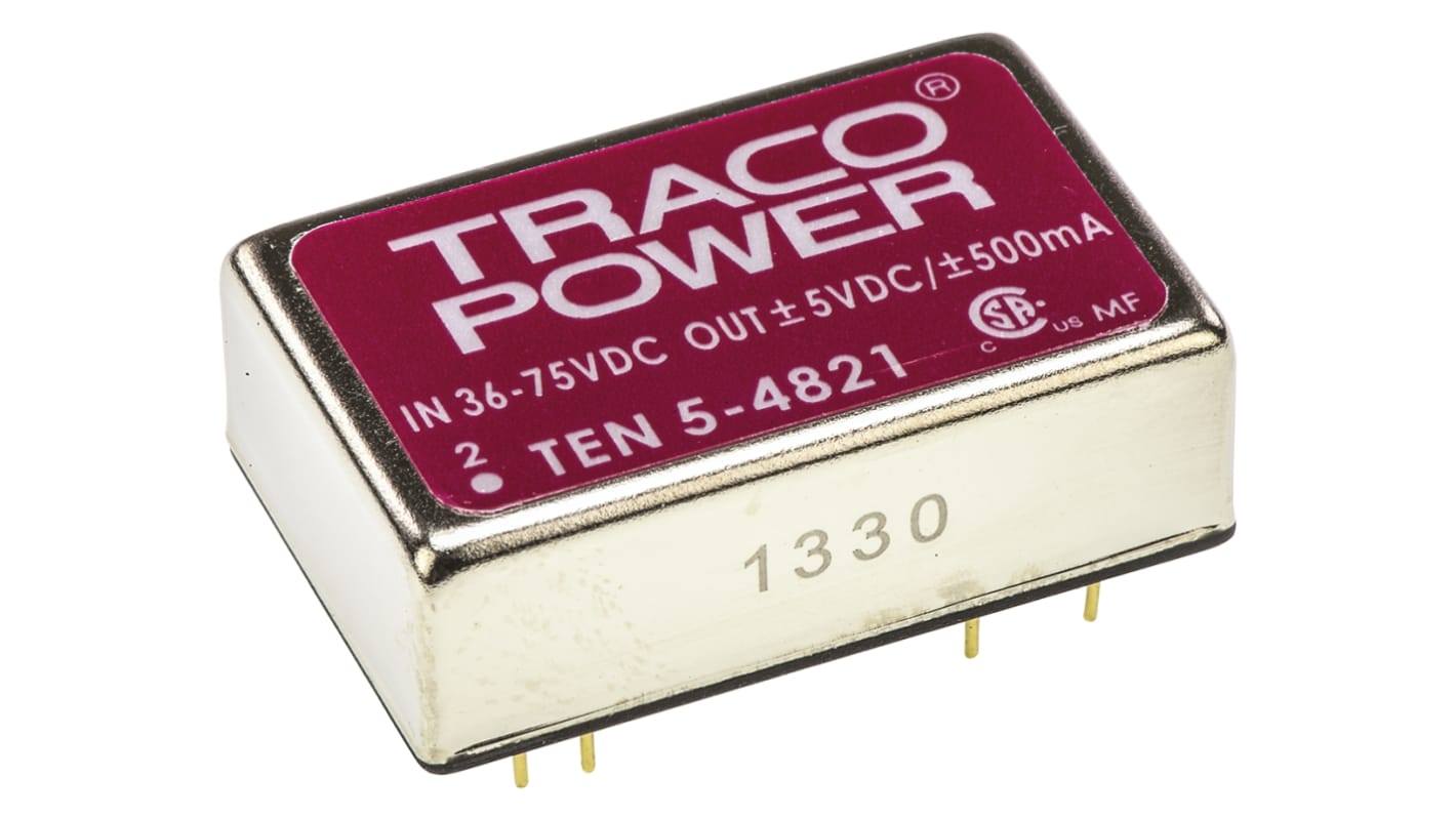 TRACOPOWER TEN 5 DC/DC-Wandler 6W 48 V dc IN, ±5V dc OUT / ±500mA Durchsteckmontage 1.5kV dc isoliert