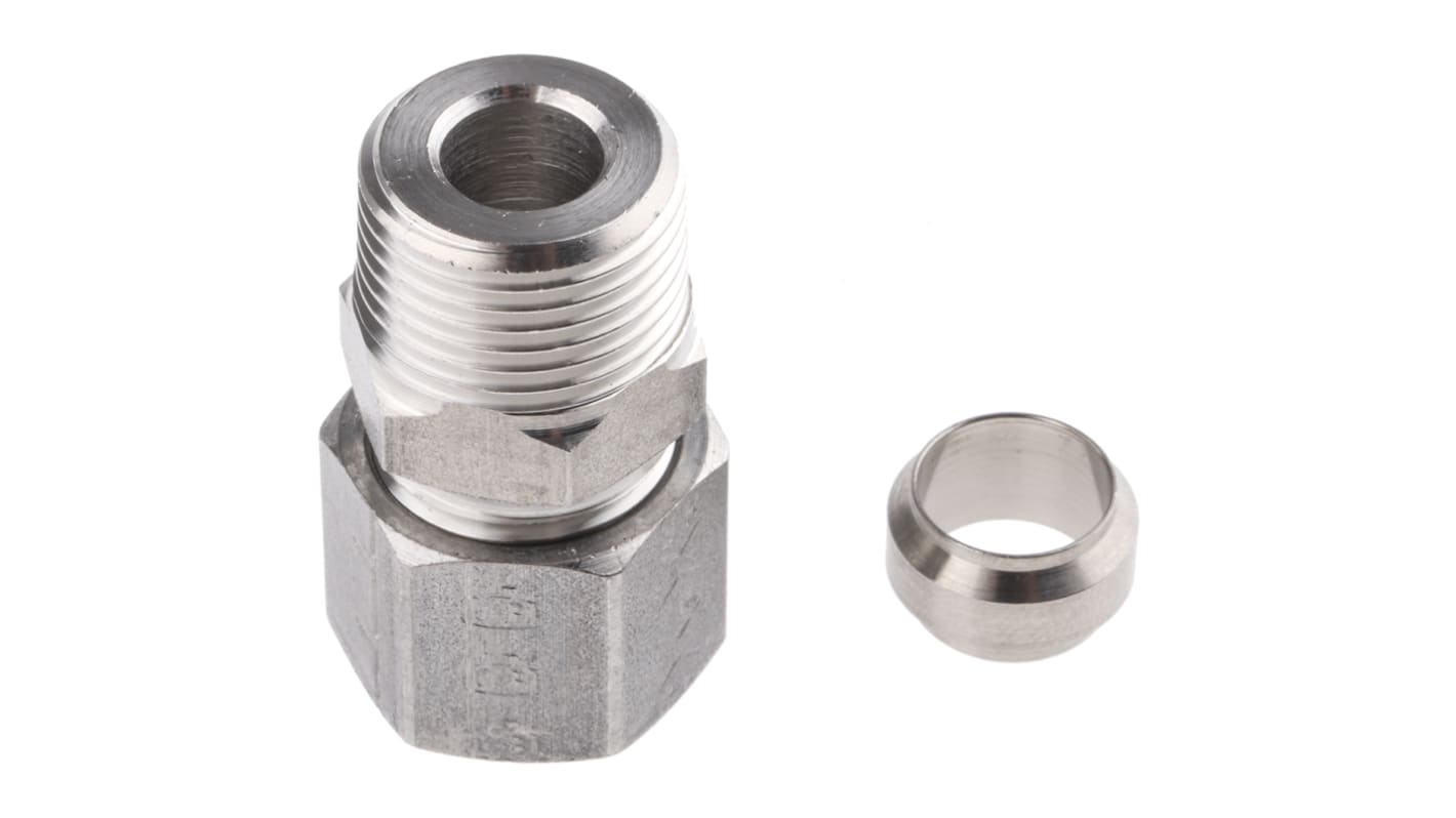 Legris Stainless Steel Pipe Fitting, Straight Hexagon Coupler, Male BSP 3/8in