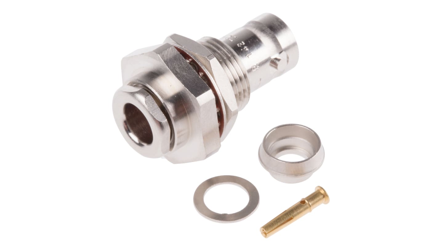 Radiall Straight 75Ω Panel Mount BNC Connector, jack, Nickel, Clamp Termination, RG59