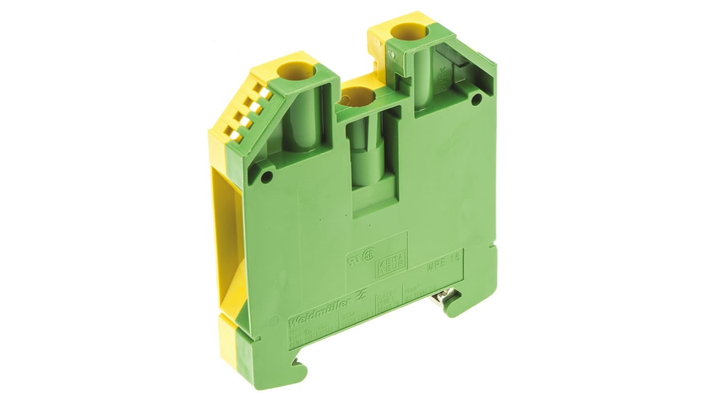 Weidmuller 2-Way WPE 16 Earth Terminal Block, 16mm², 14 → 6 AWG Wire, Screw Down, Wemid Housing, ATEX