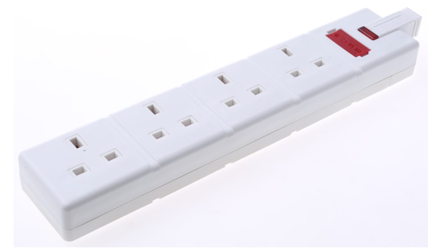 Elosztóaljzat,4 Socket ,Unwound Current Rating 13A G típusú – brit, BS1363,240 V,Fehér Nem Fehér G típusú – brit Nem