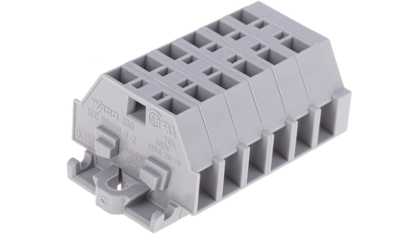 Borne de raccordement Wago 260, 1.5mm², Cage à ressort, Gris