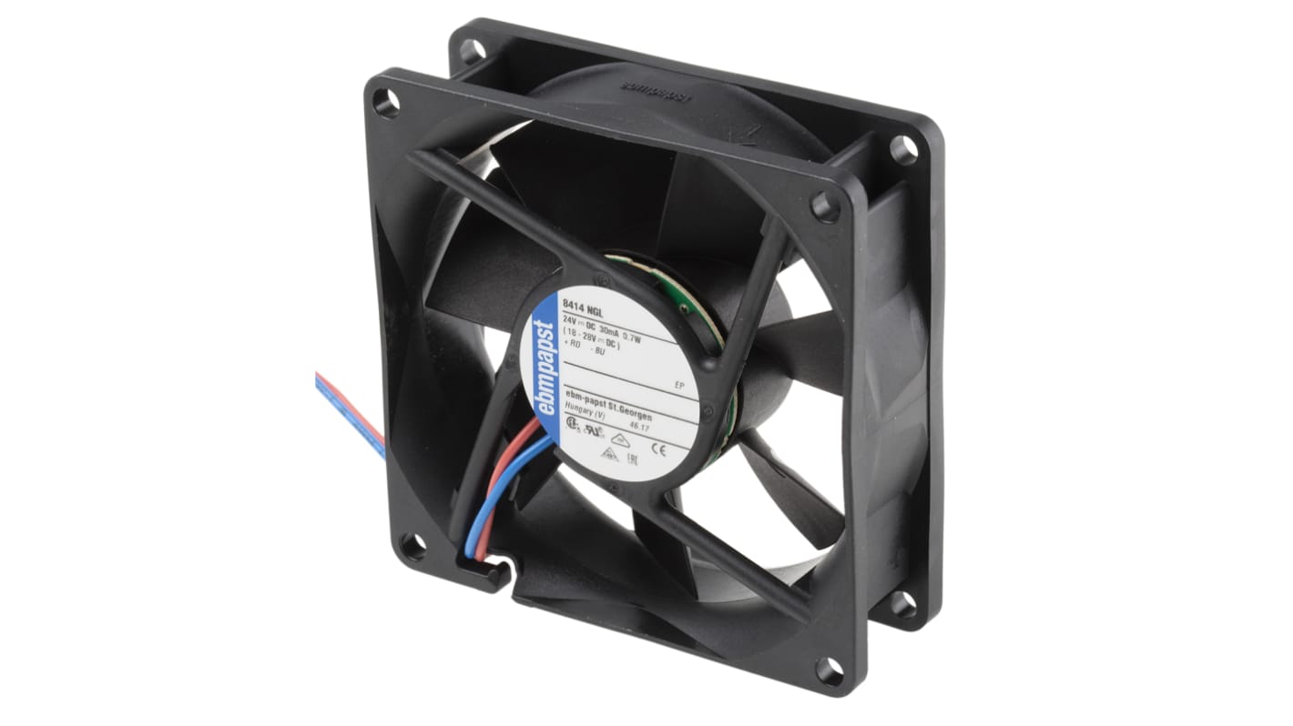 ebm-papst 8400 N Series Axial Fan, 24 V dc, DC Operation, 33m³/h, 700mW, 29mA Max, 80 x 80 x 25mm