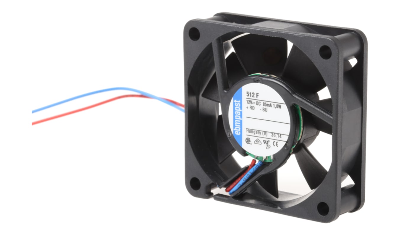 ebm-papst 500 F Series Axial Fan, 12 V dc, DC Operation, 20m³/h, 800mW, 67mA Max, 50 x 50 x 15mm