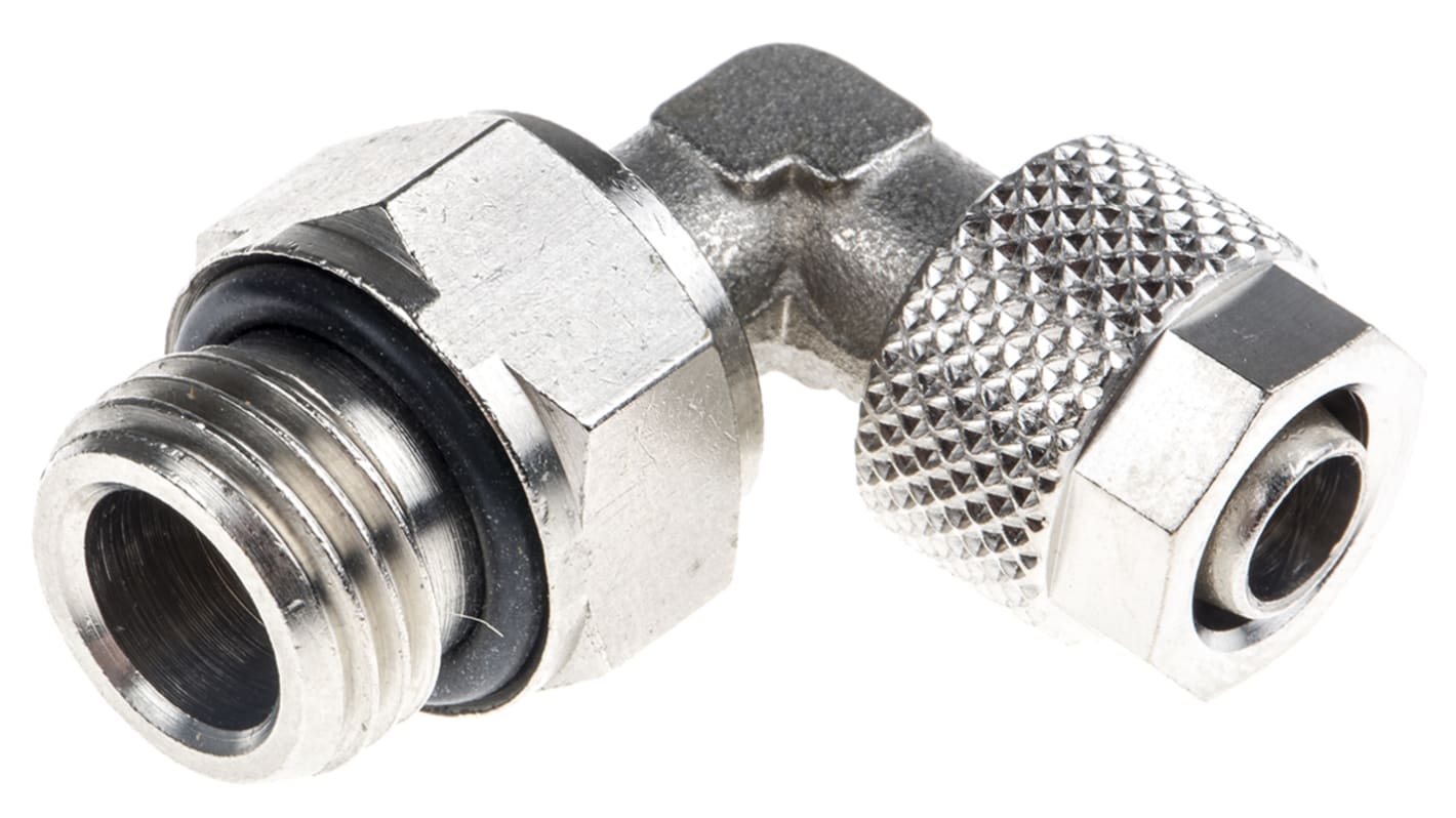 Adaptateur fileté coudé RS PRO vers Enfichable, 8 mm G 1/4 Mâle