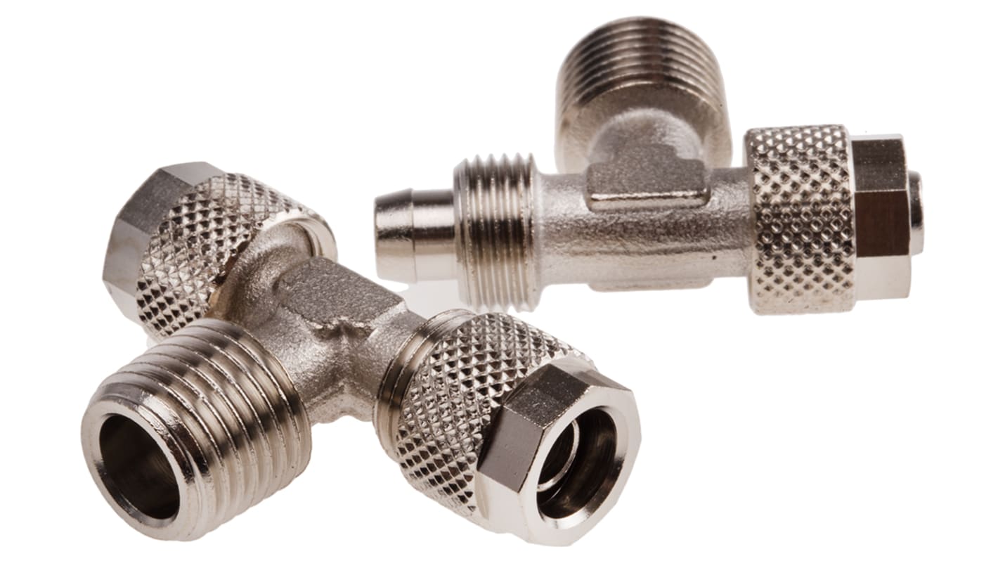 RS PRO 1200 Series Tee Threaded Adaptor, Push In 8 mm to Push In 8 mm, Threaded-to-Tube Connection Style