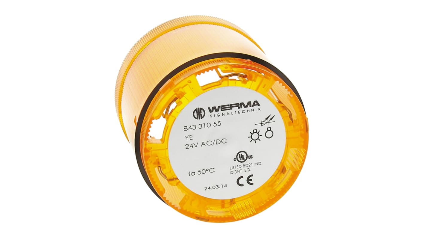 Werma 843 Series Yellow Flashing Effect Beacon Unit, 24 V dc, LED Bulb, AC, DC, IP54