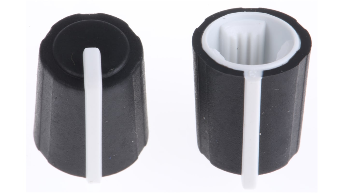 Sifam 11.5mm Black Potentiometer Knob for 6mm Shaft Splined, 3/03/TP110-006/237/224