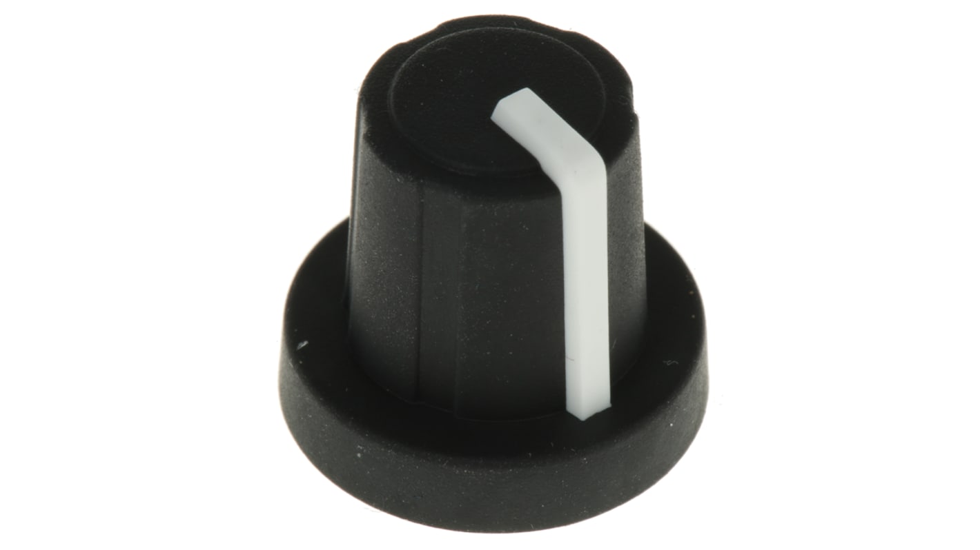 Sifam 16mm Black Potentiometer Knob for 6mm Shaft Splined, 3/03/TPN110-006/237/224