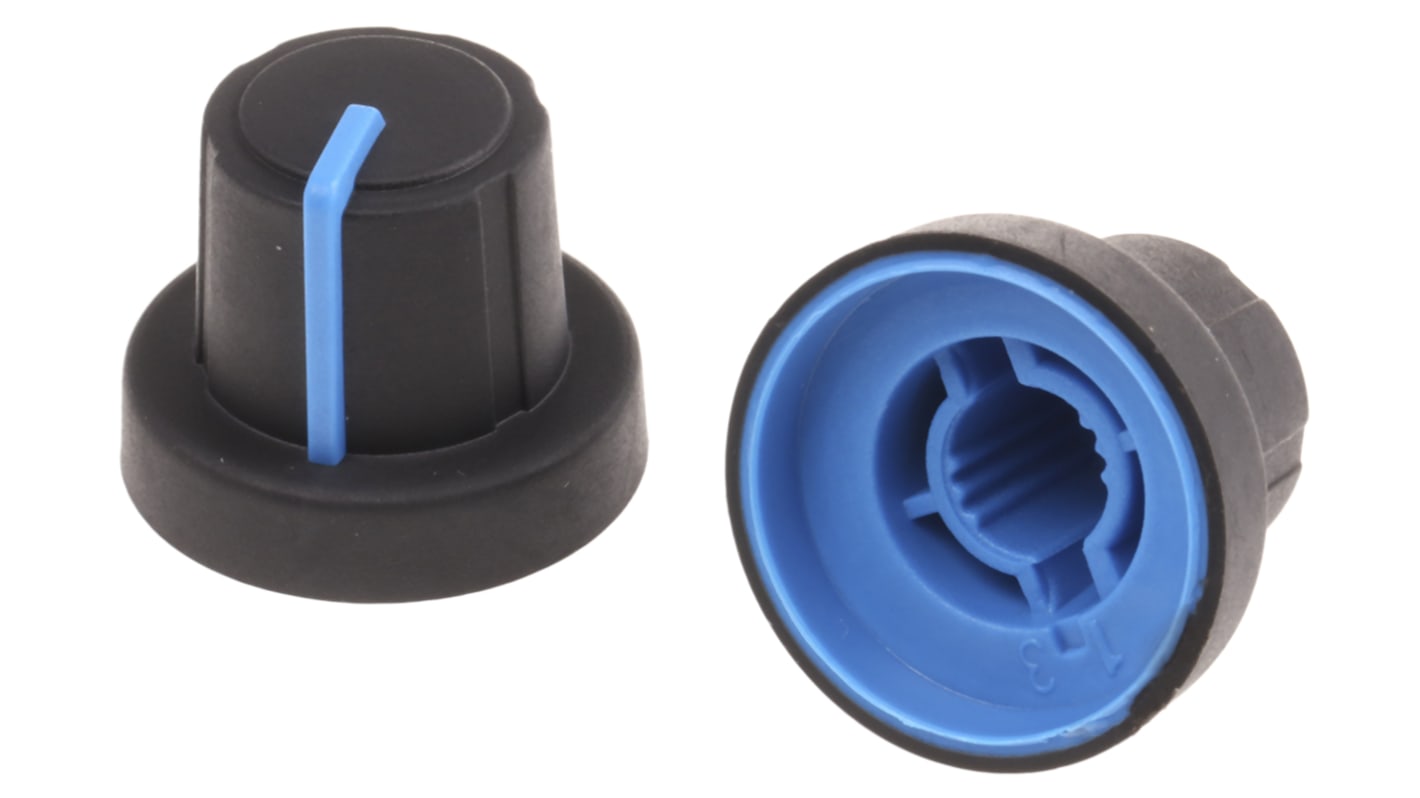 Sifam 18.9mm Black Potentiometer Knob for 6mm Shaft Splined, 3/03/TPN130-006/237/233