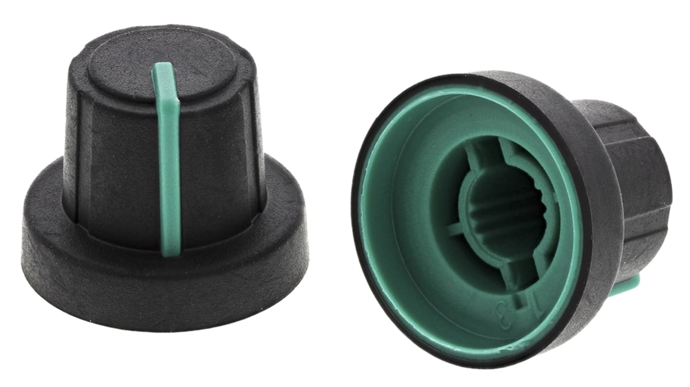 Sifam 18.9mm Black Potentiometer Knob for 6mm Shaft Splined, 3/03/TPN130-006/237/232