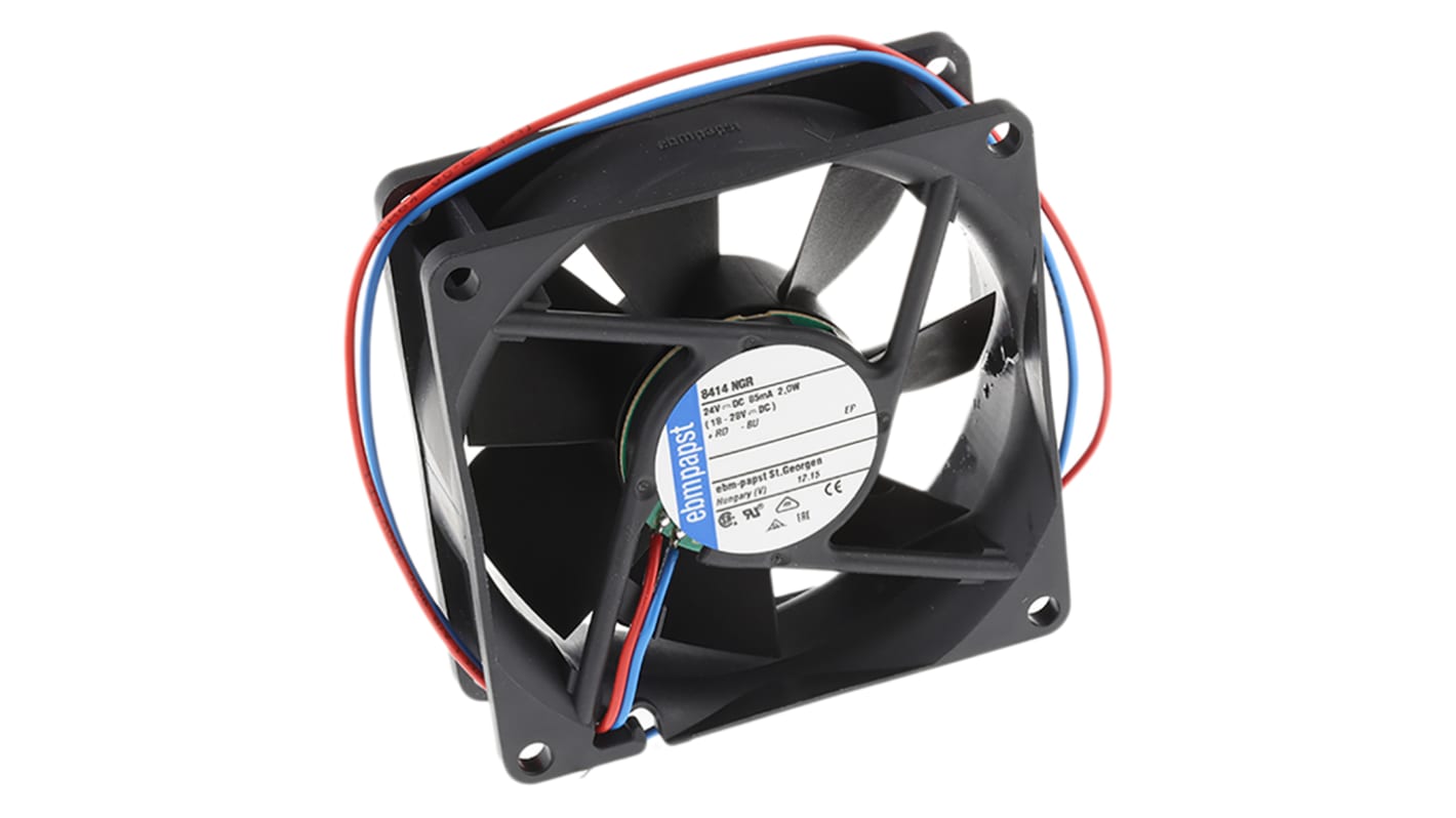 Ventilador Axial ebm-papst 8400 N de 80 x 80 x 25mm, 24 V dc, 2W, 3100rpm, caudal 69m³/h, 32dB