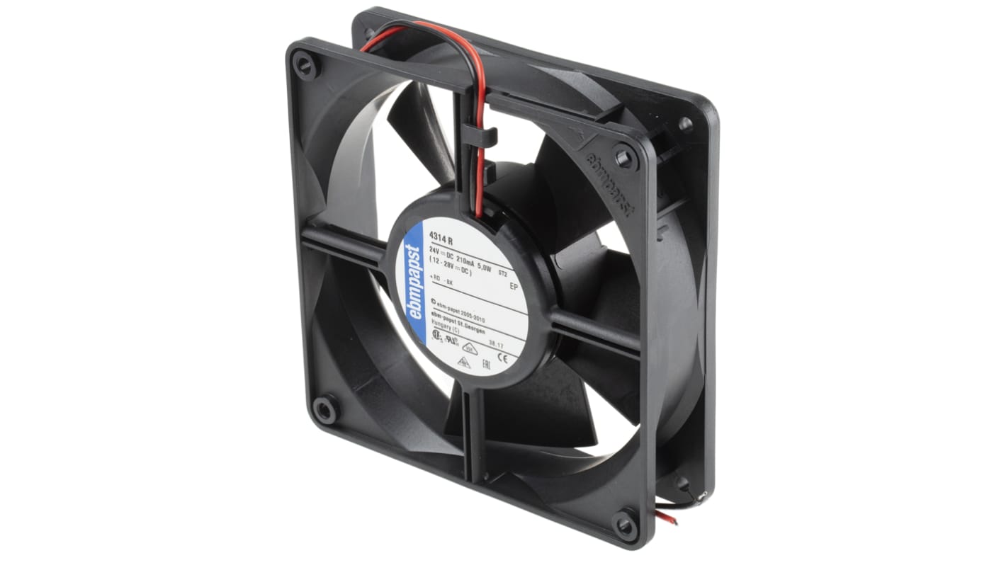 ebm-papst 4300 Series Axial Fan, 24 V dc, DC Operation, 170m³/h, 5W, 208mA Max, 119 x 119 x 32mm