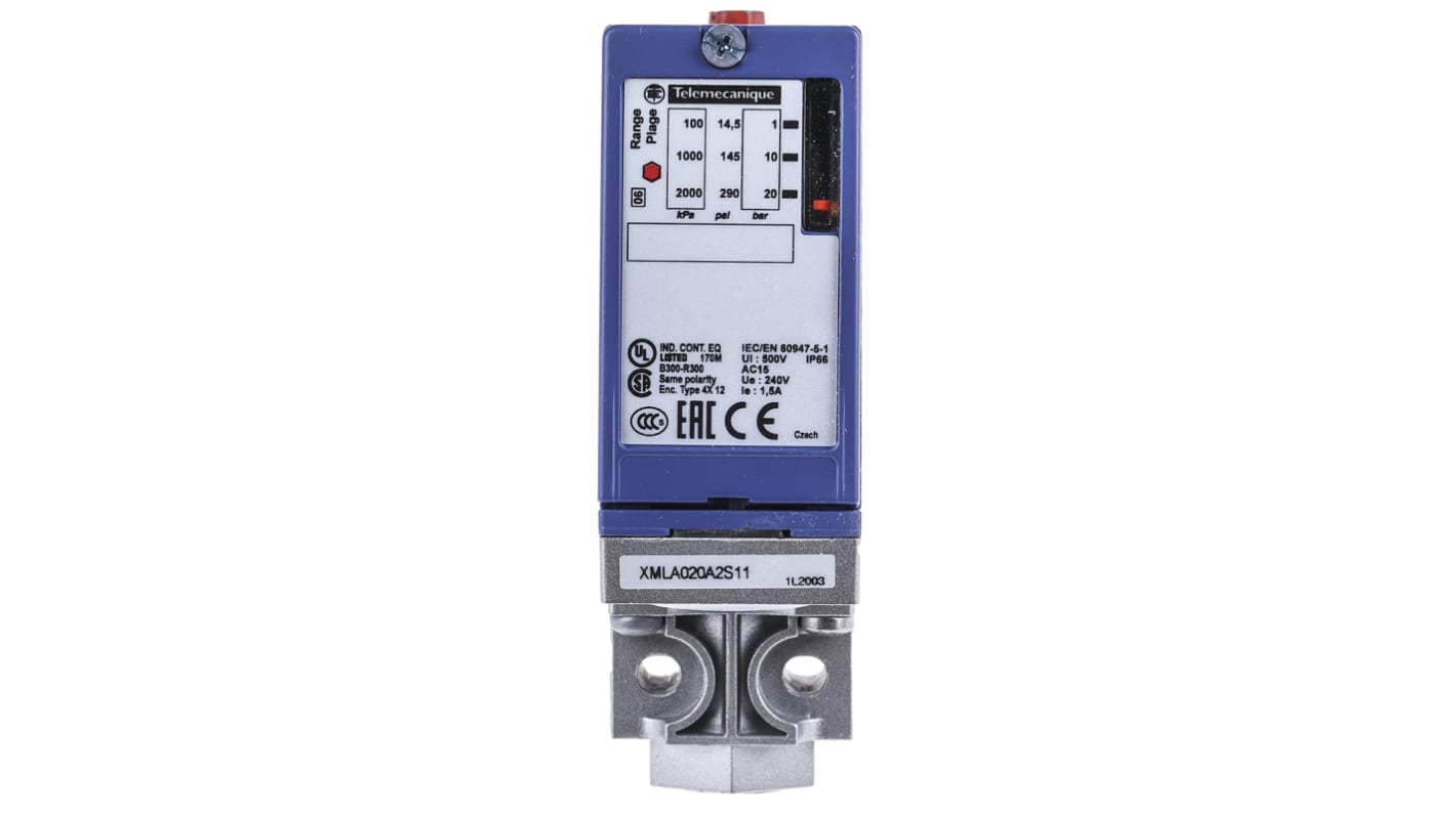 Sensor de presión diferencial Telemecanique Sensors, 1bar → 20bar, G1/4, 120 → 240 Vac, 250 Vdc, salida Relé,