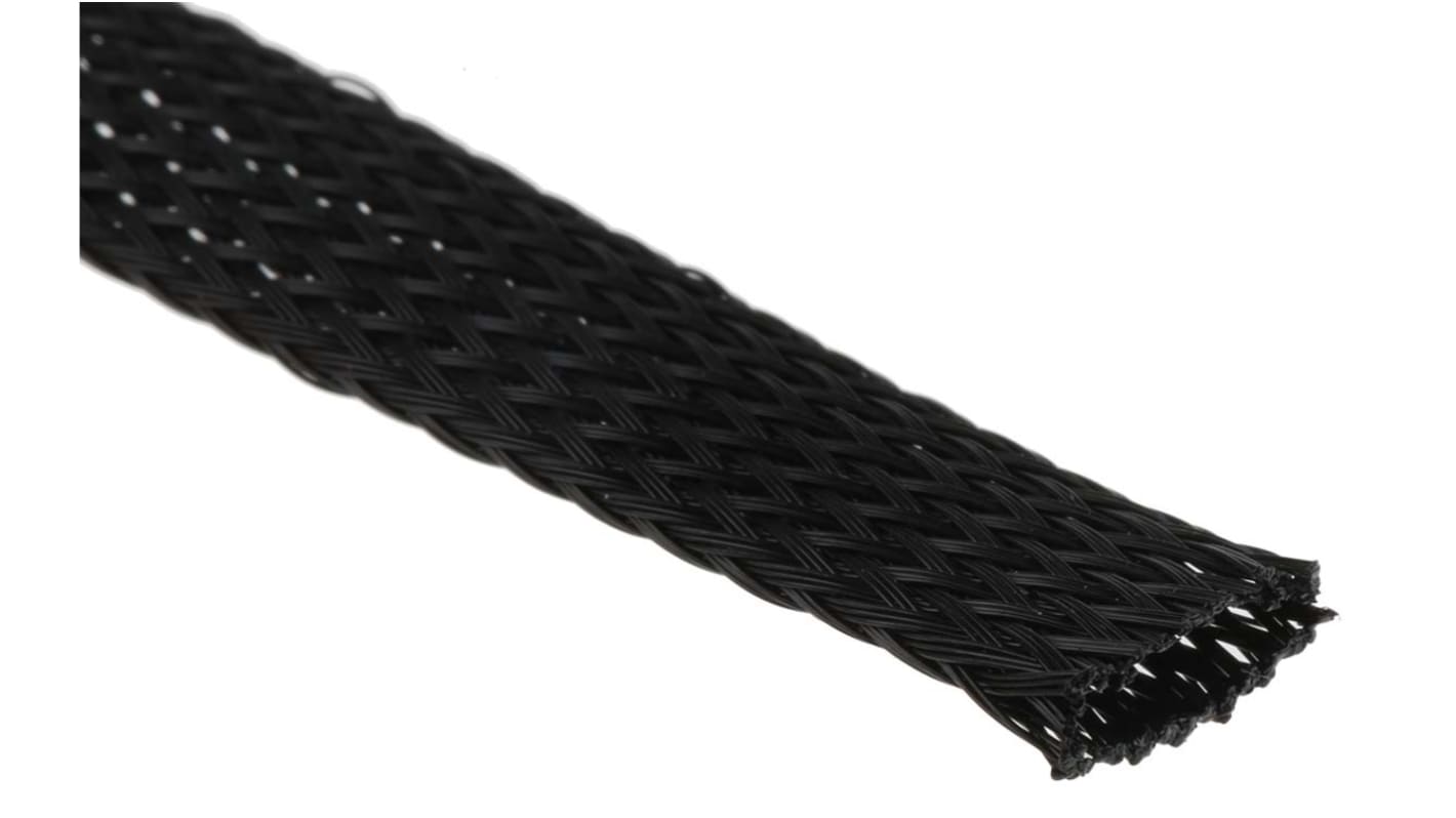 HellermannTyton Expandable Braided PET Black Cable Sleeve, 15mm Diameter, 10m Length, Helagaine HLB Series