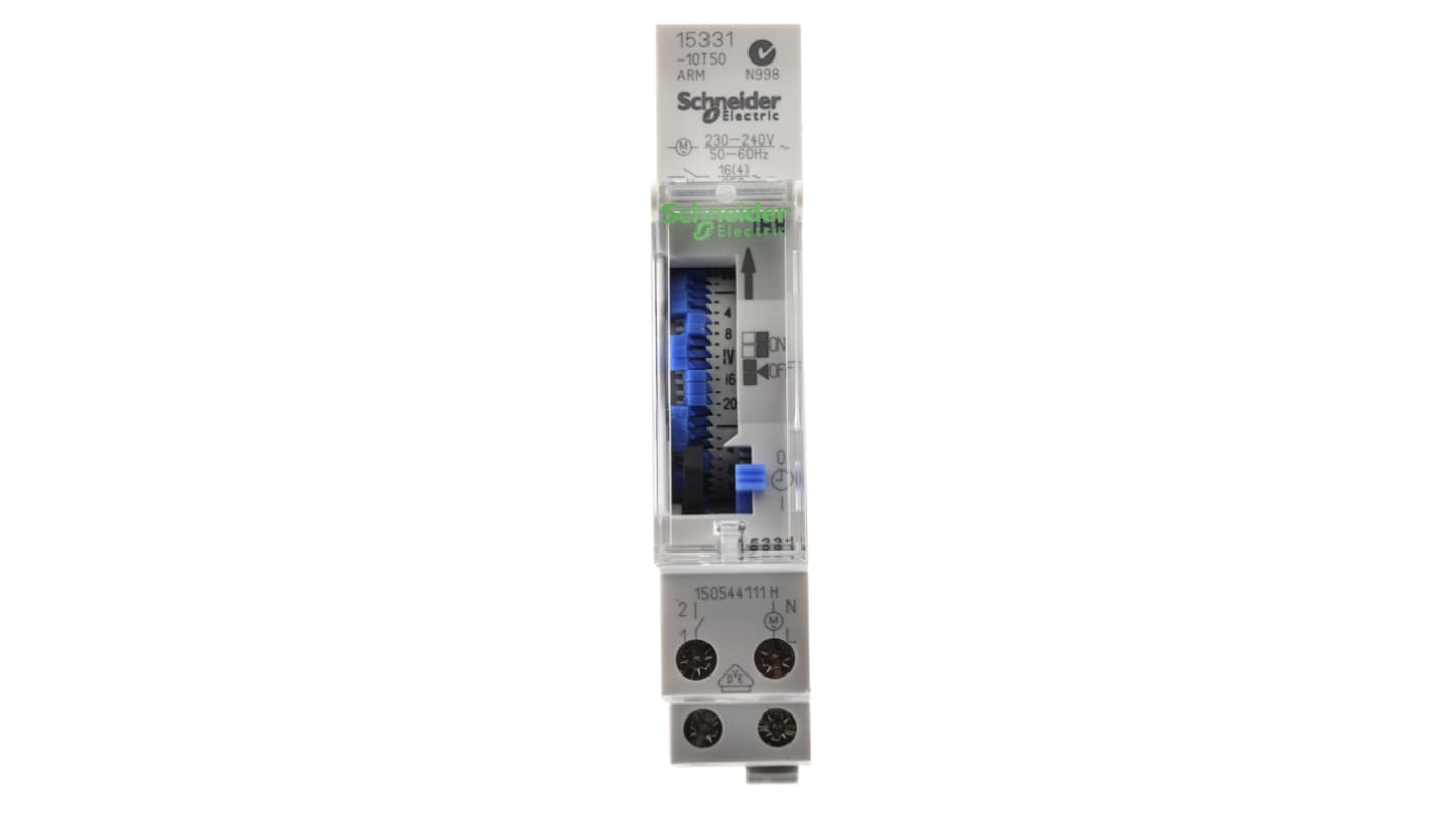 Schneider Electric DIN Skinne, tænd-og-sluk ur, , analog, 230 V ac, 1-polet skifte