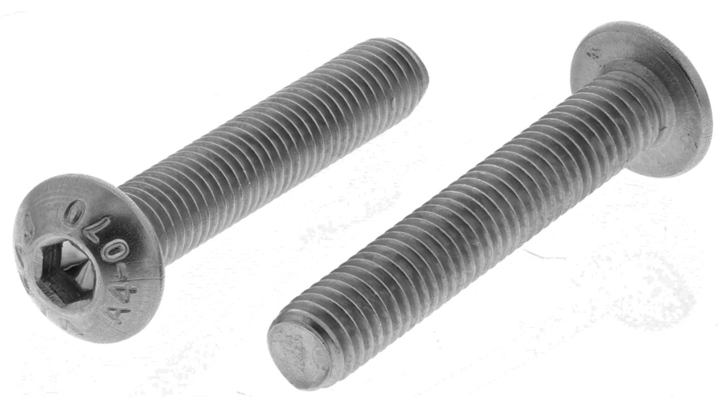 RS PRO Plain Stainless Steel Hex Socket Button Screw, ISO 7380, M5 x 30mm