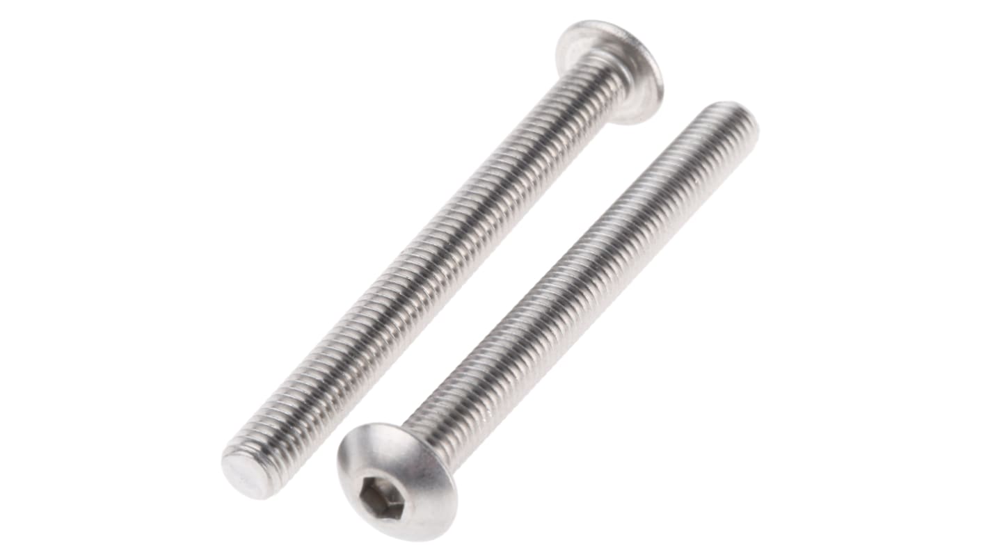 RS PRO Plain Stainless Steel Hex Socket Button Screw, ISO 7380, M5 x 50mm