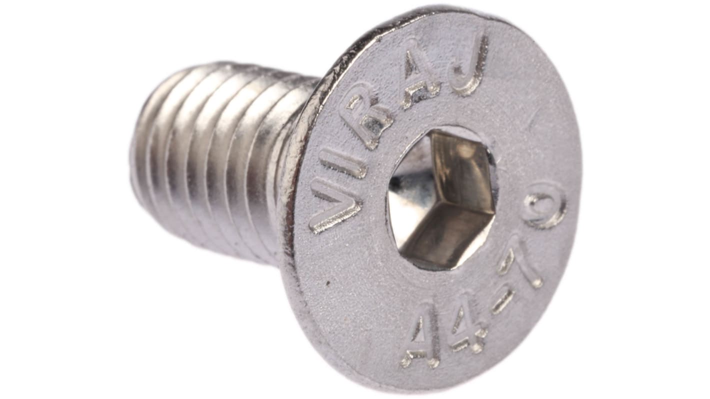 RS PRO Plain Stainless Steel Hex Socket Countersunk Screw, DIN 7991, M8 x 16mm