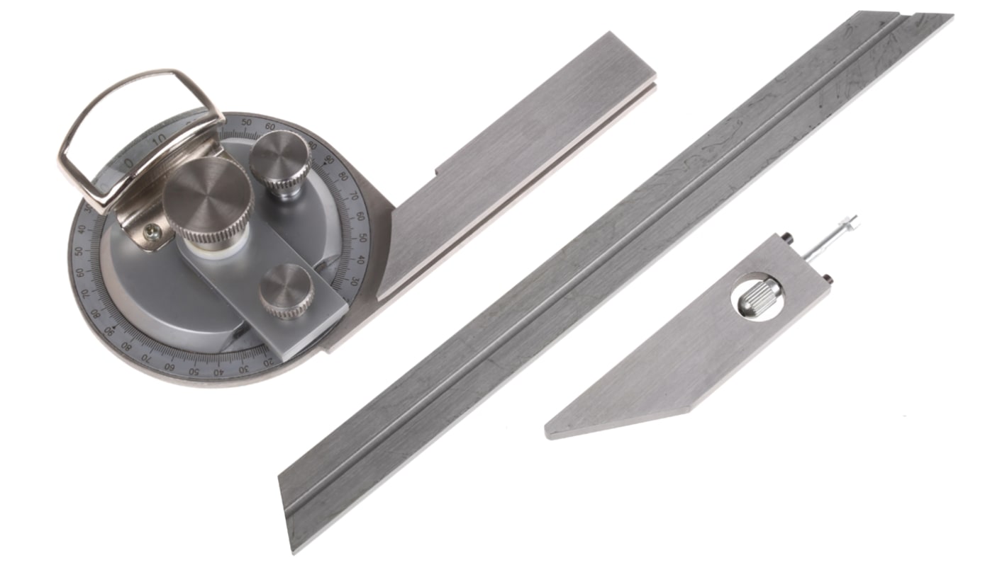 MikronTec 360° Metric Bevel Protractor, 200 mm Stainless Steel Blade RS