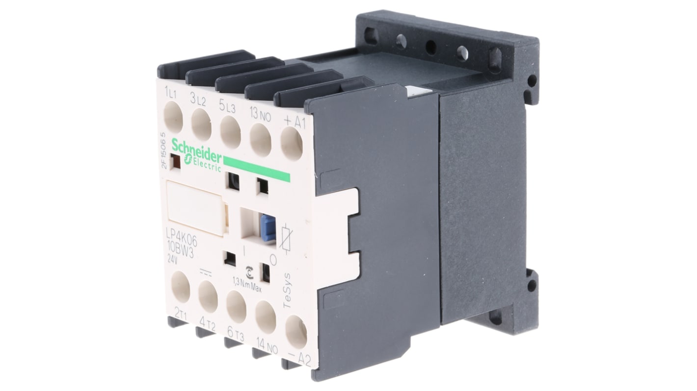 Contactor Schneider Electric TeSys K LP4K de 3 polos, 3 NA, 6 A, bobina 24 V dc, 3 kW