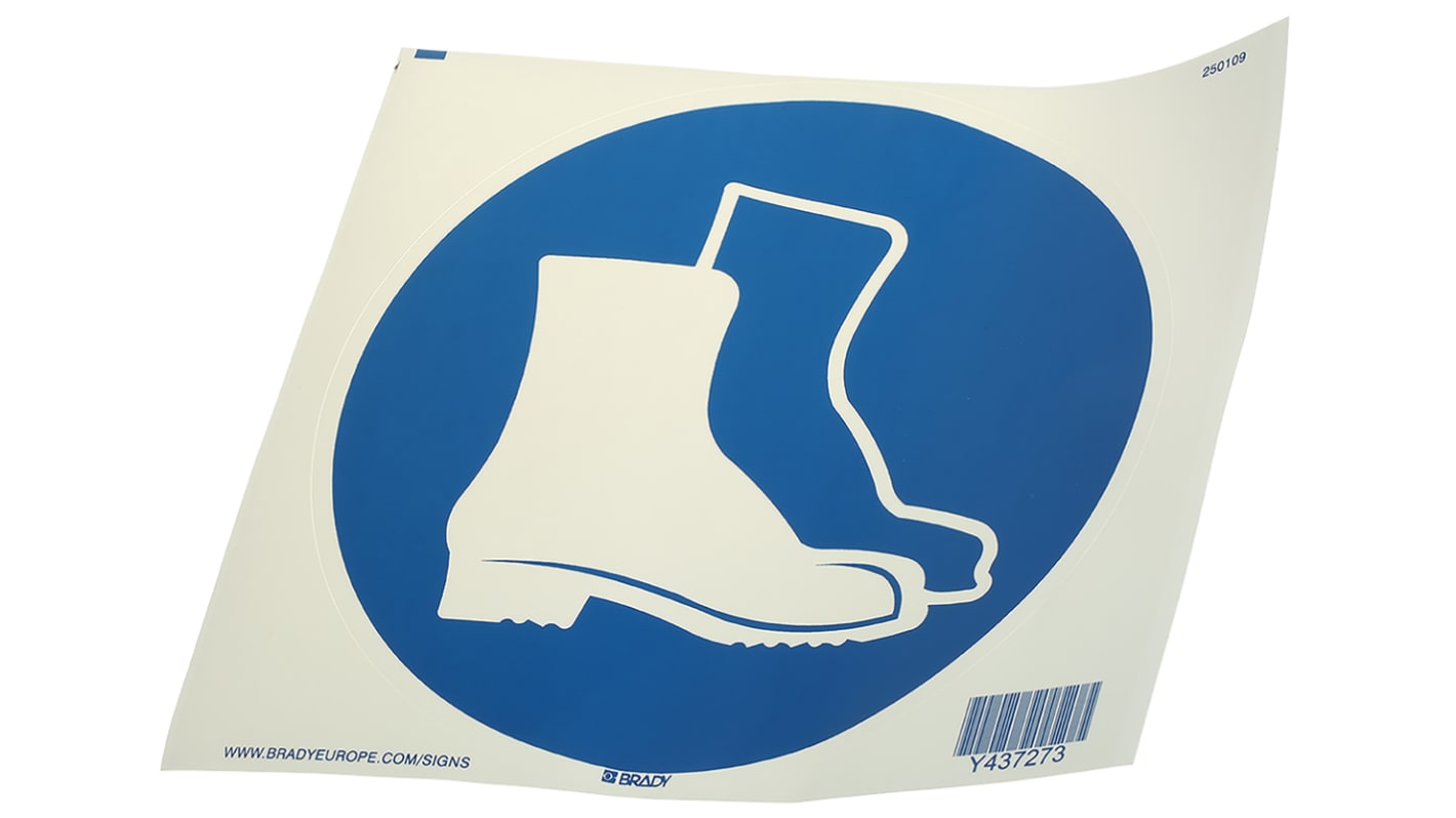 Brady PET Mandatory Foot Protection Sign With Pictogram Only Text