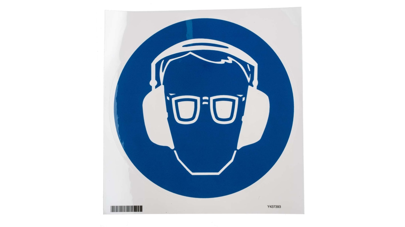 Brady PET Mandatory Ear protection, Eye Protection Sign With Pictogram Only Text