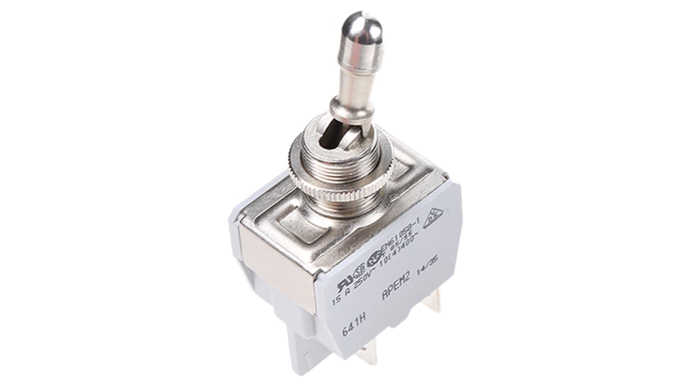 APEM Toggle Switch, Panel Mount, On-Off, DPST, Tab Terminal