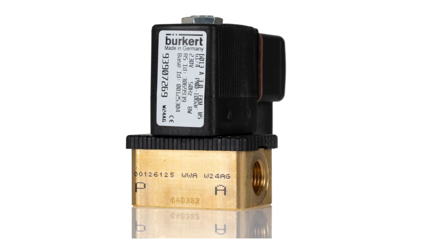 Burkert Solenoid Valve 125304, 2 port(s) , NC, 230 V ac, 1/4in