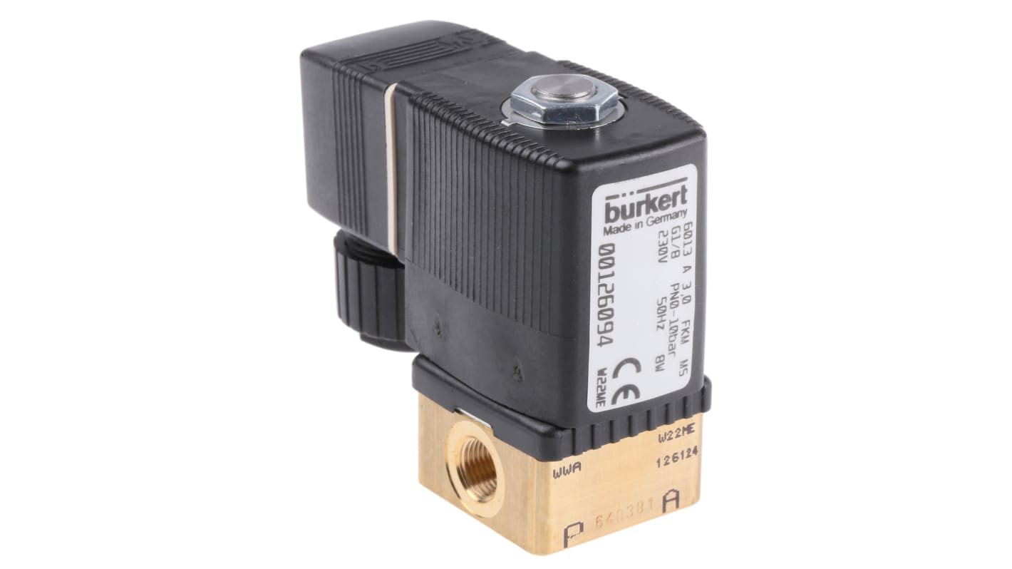 Burkert Magnetventil, 2 Porte, NC, 230 V∼, 1/8tommer, 126094