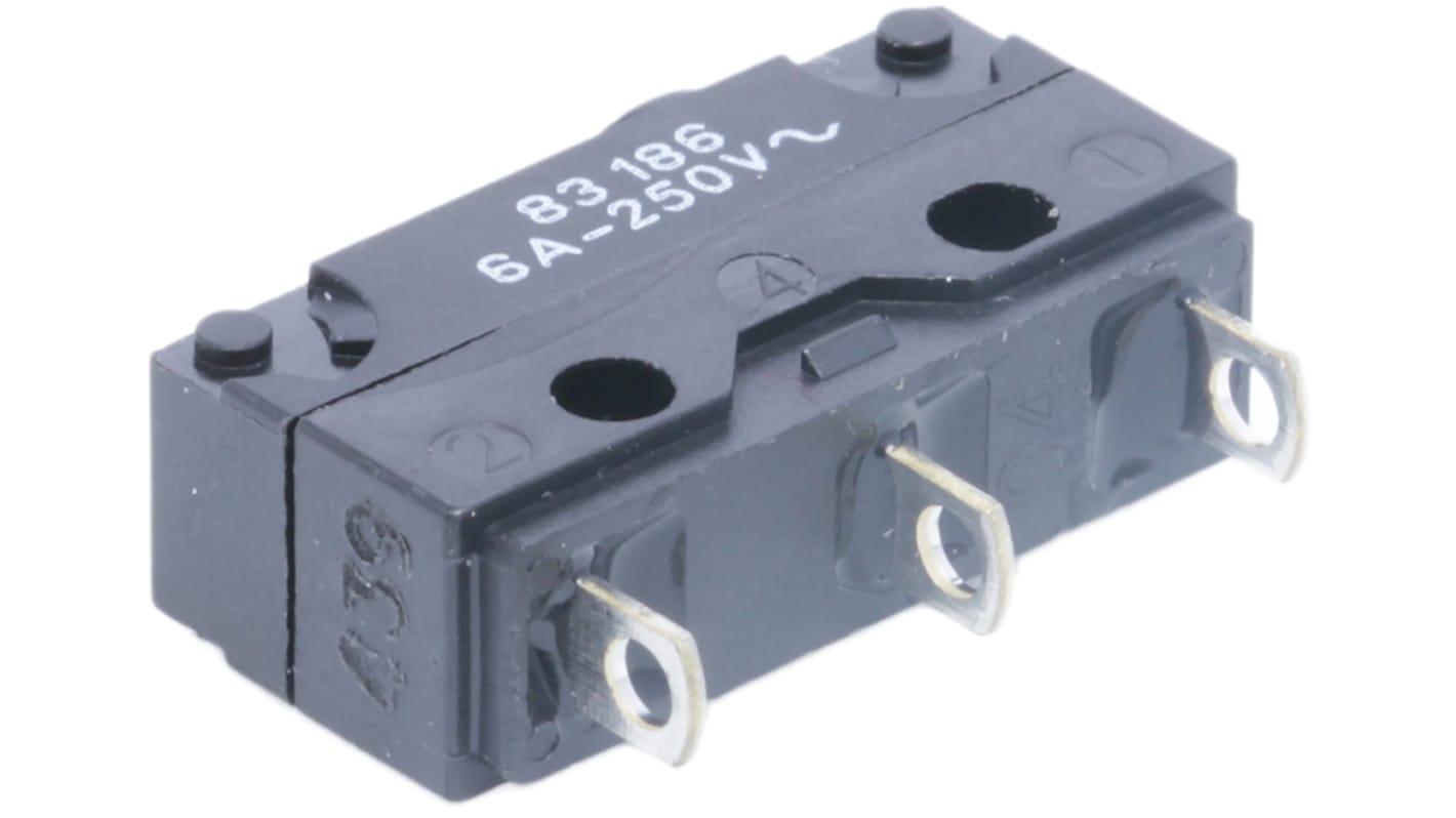 83 186 001 Crouzet Button Micro Switch, Solder Terminal, 6 A 250 V