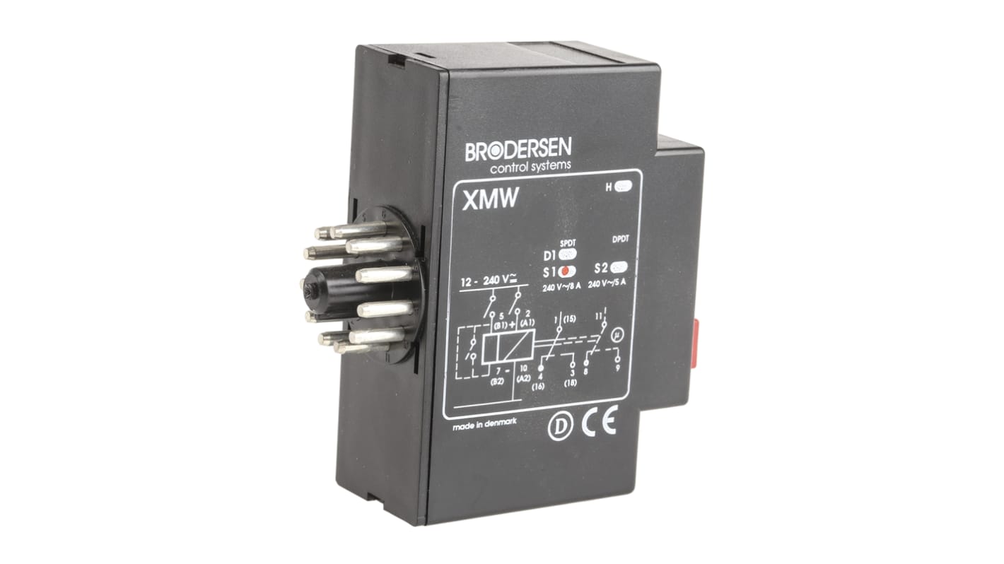 Brodersen Systems 10.5 → 265V ac/dc Timer Relay, Multi-funktions timerfunktioner Indstiksmontering