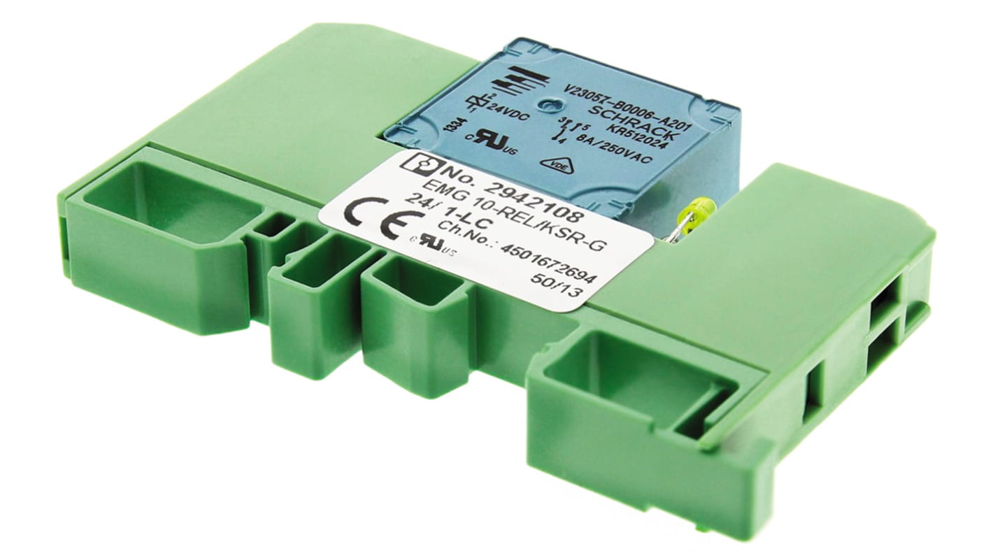 Phoenix Contact EMG 10-REL/KSR-G 24/1-LC Series Interface Relay, DIN Rail Mount, 24V dc Coil, SPST, 1-Pole