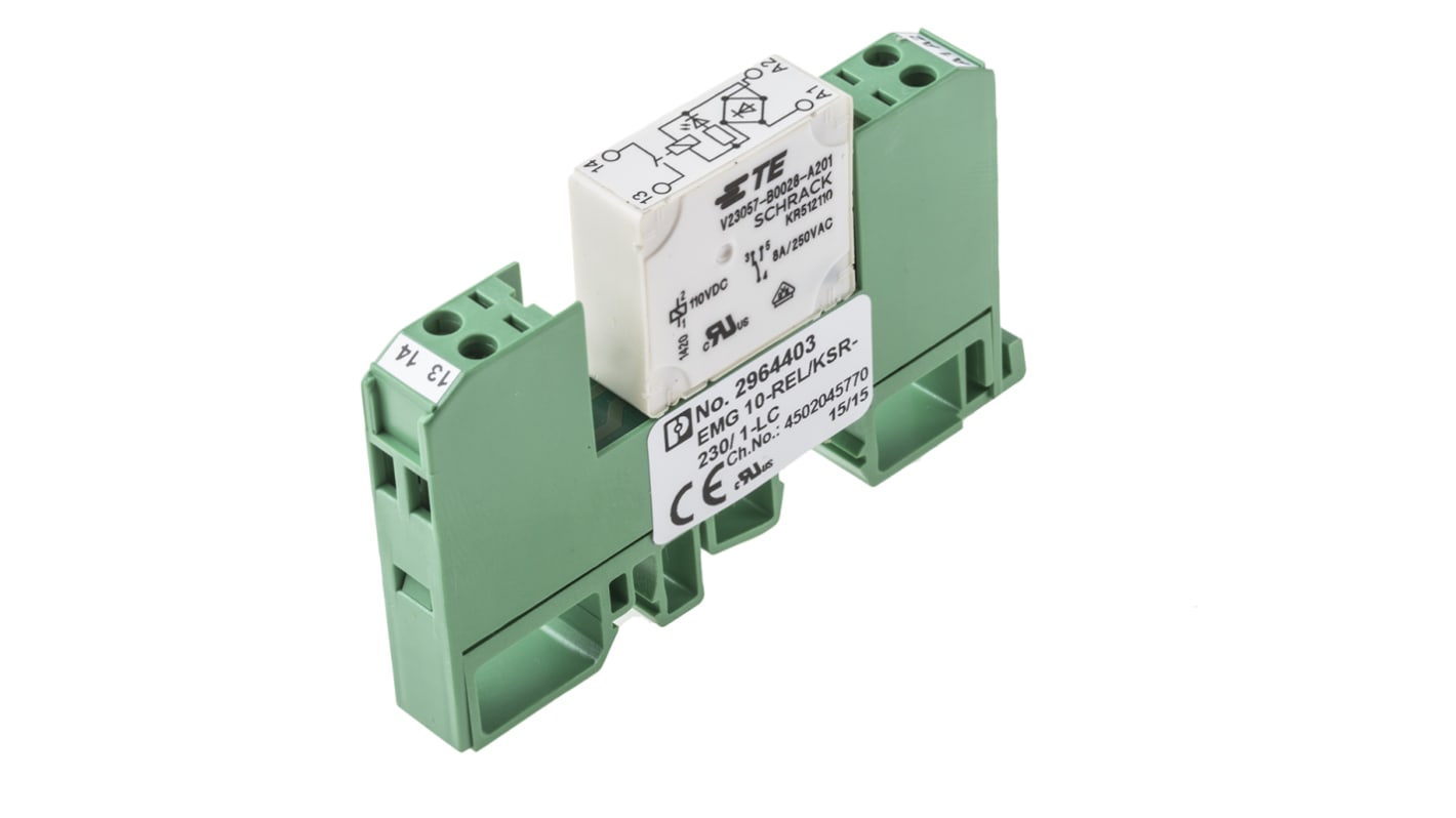 Phoenix Contact EMG 10-REL/KSR-230/1-LC Series Interface Relay, DIN Rail Mount, 230V dc Coil, SPST, 1-Pole