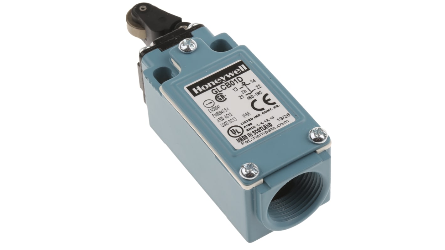 Honeywell GLC Series Roller Lever Limit Switch, NO/NC, IP66, SPDT 1NO/1NC, Die Cast Zinc Housing, 300V ac Max, 10A Max