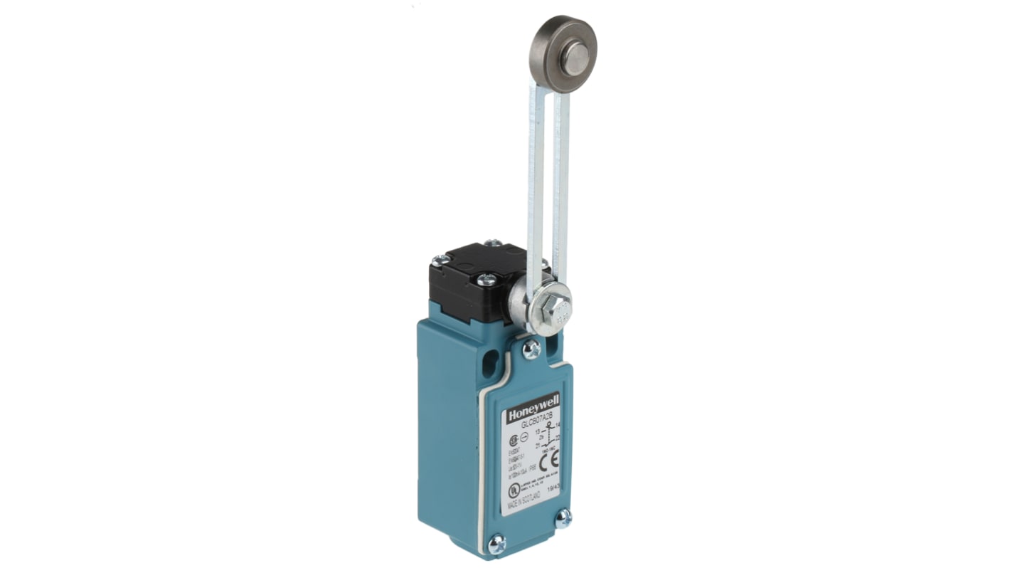 Honeywell GLC Series Adjustable Roller Lever Limit Switch, NO/NC, IP66, SPDT 1NO/1NC Gold Contacts, Die Cast Zinc